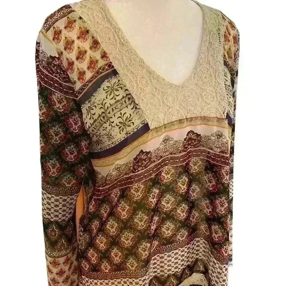About a Girl Los Angeles Peasant Blouse Size S Boho Sheer Multi Colored Sleeves - Picture 3 of 13